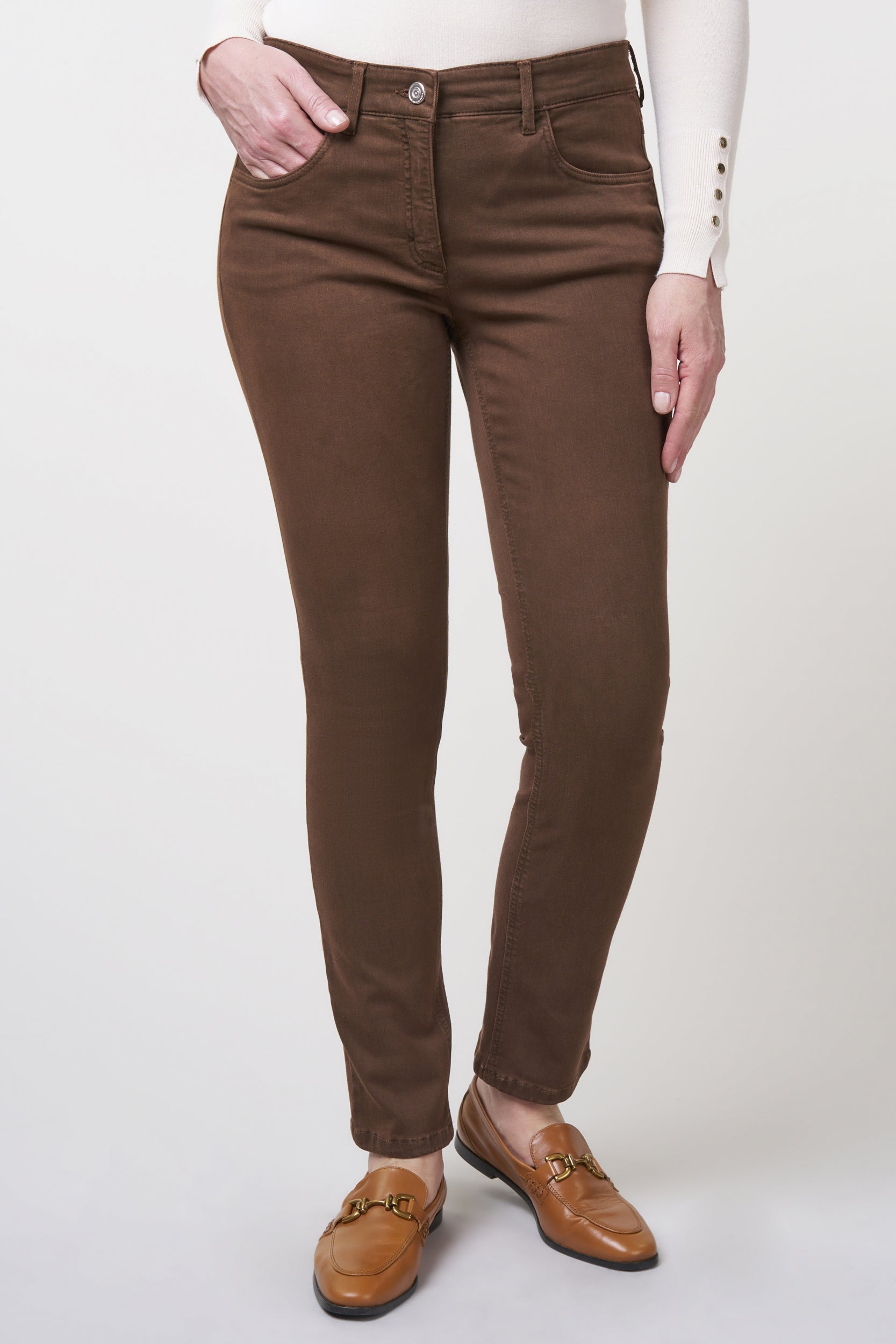 Twigie Coloured Shape-On Straight Jeans | Nougat Pants ZRS