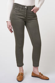 Twigie Coloured Shape-On Straight Jeans Short | Olive Pants ZRS